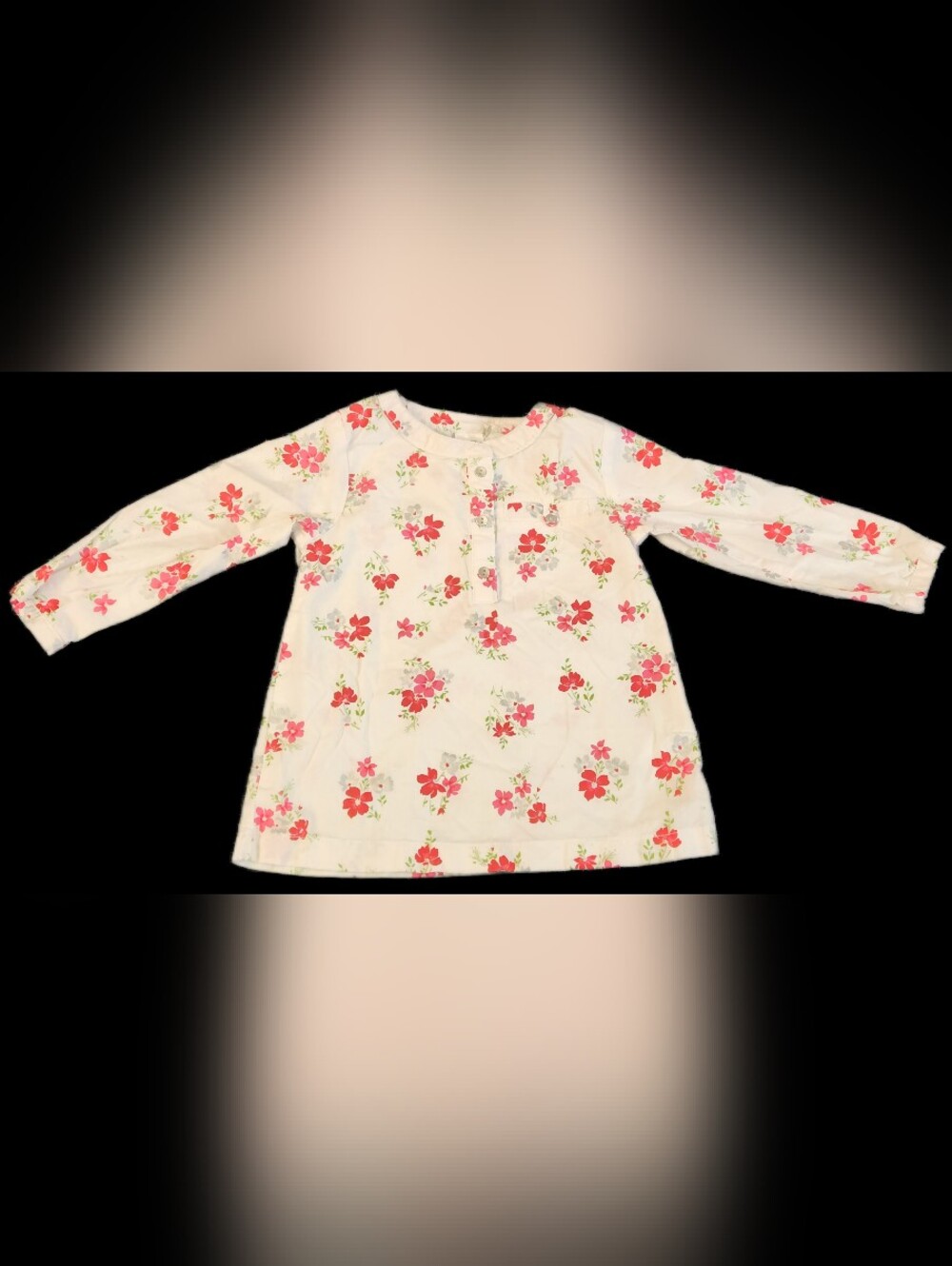 #KCG66 White Floral Girls' Tunic Top in Pink & Red